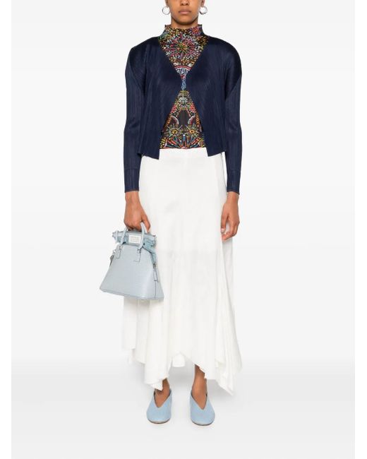 Pleats Please Issey Miyake Blue Pleated Asymmetric-Neckline Top