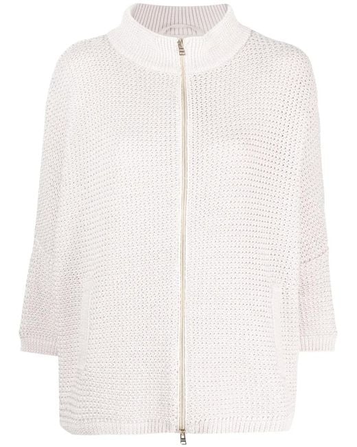 Herno White High-Neck Knitted Cardigan