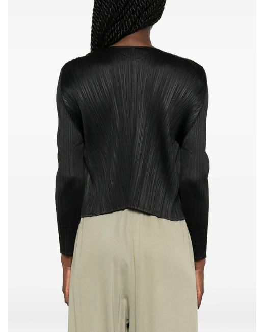 Issey Miyake Black Pleats Please V-Neck Cardigan