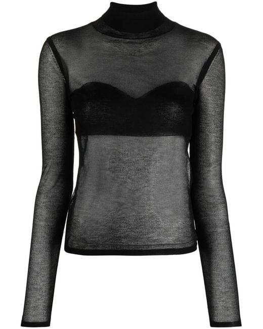 Nina Ricci Black Semi-Sheer High-Neck Knit Top