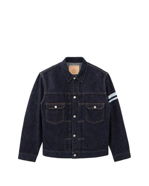 Momotaro Blue Classic Stripe-Detail Denim Jacket for men