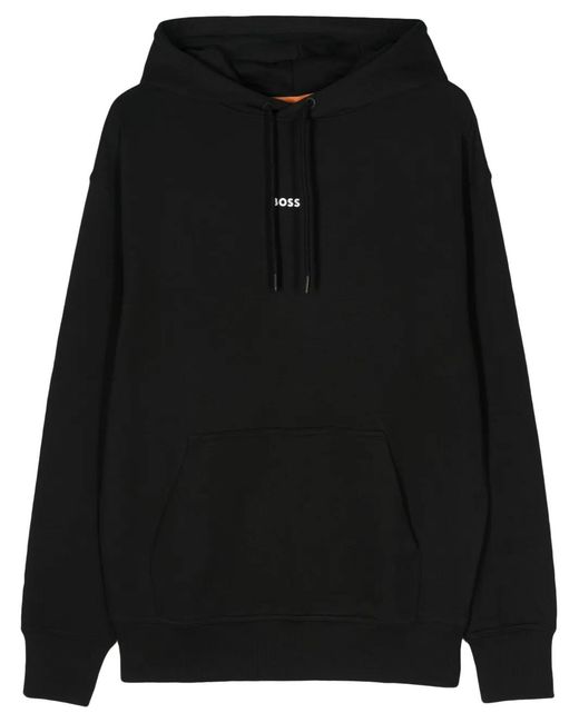 Boss Black Cotton-Terry Hoodie With Logo Print for men