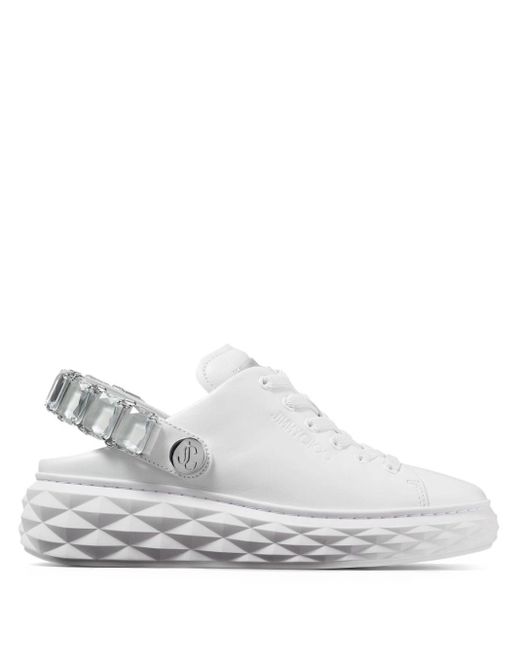 Jimmy Choo White Diamond Sling Crystal-embellished Leather Low-top Trainers 2.