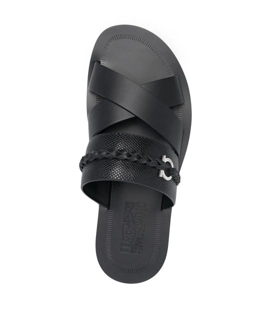 Ferragamo Black Gancini-Embellished Leather Sandals for men
