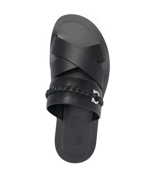 Ferragamo Black Gancini-Embellished Leather Sandals for men