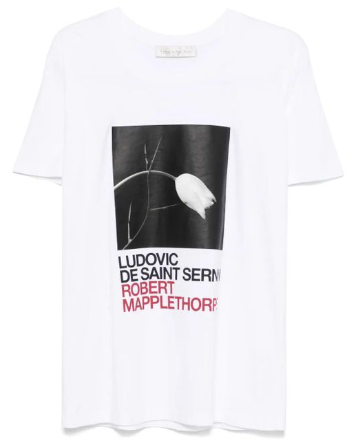 Ludovic de Saint Sernin White X Robert Mapplethorpe Tulip And Thorn-Print T-Shirt