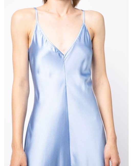 Voz Blue V-neck Silk Long Dress