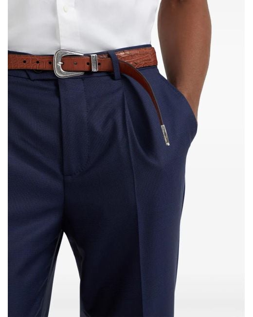 Brunello Cucinelli Blue Prince Of Wales Check Trousers for men