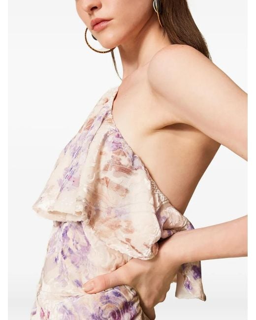 Twinset Pink Floral-Pattern Velvet Dress