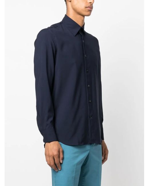 PT Torino Blue Straight-Point Collar Wool Shirt for men