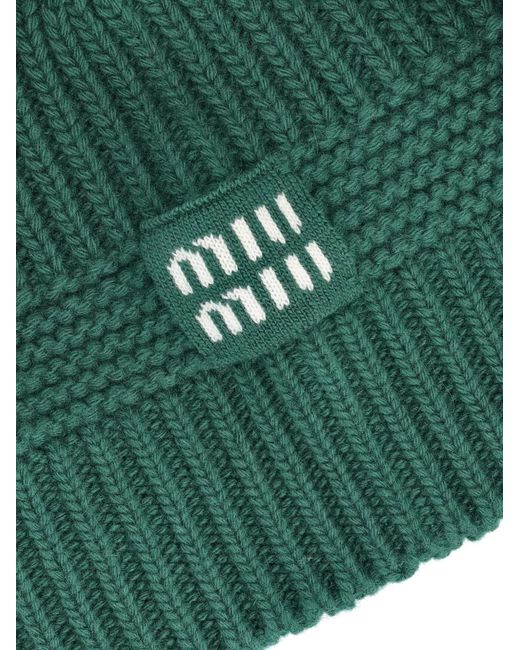 Miu Miu Green Ribbed Logo Hat