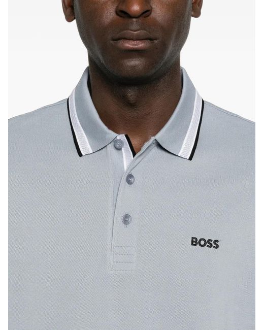 Boss Gray Paddy Logo-Embroidered Tipped Polo Shirt for men