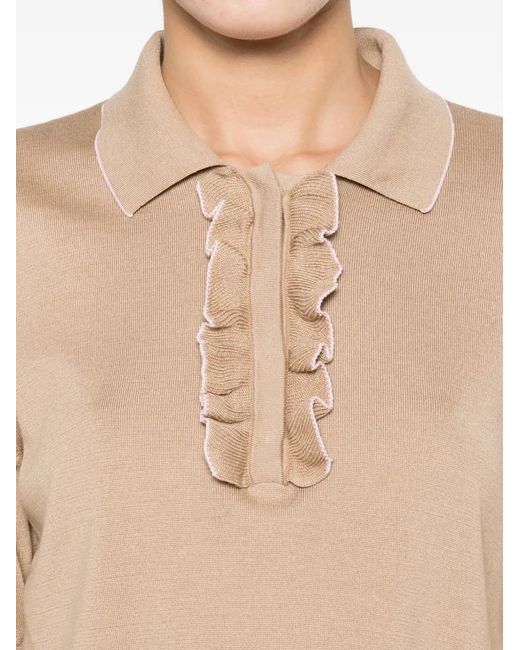 Fabiana Filippi Natural Polo En Maille À Volants