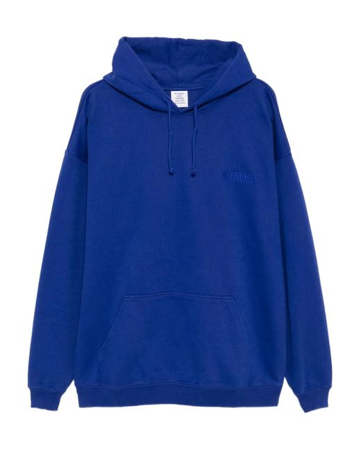 Vetements Men's Blue Embroidered-Logo Hoodie