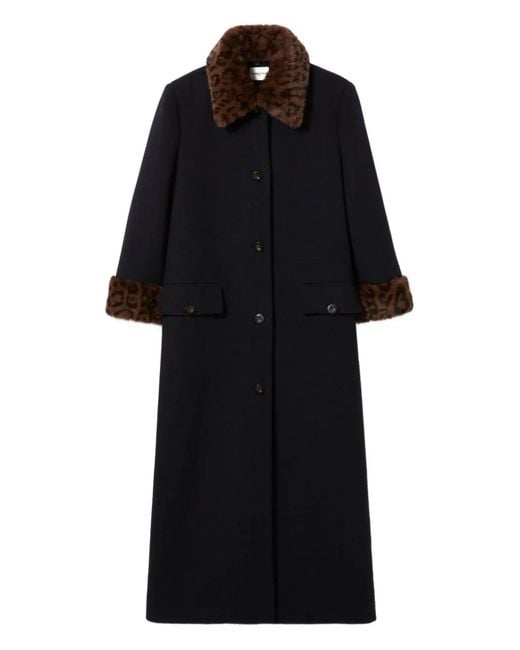 Claudie Pierlot Black Leopard-Print Collar Coat
