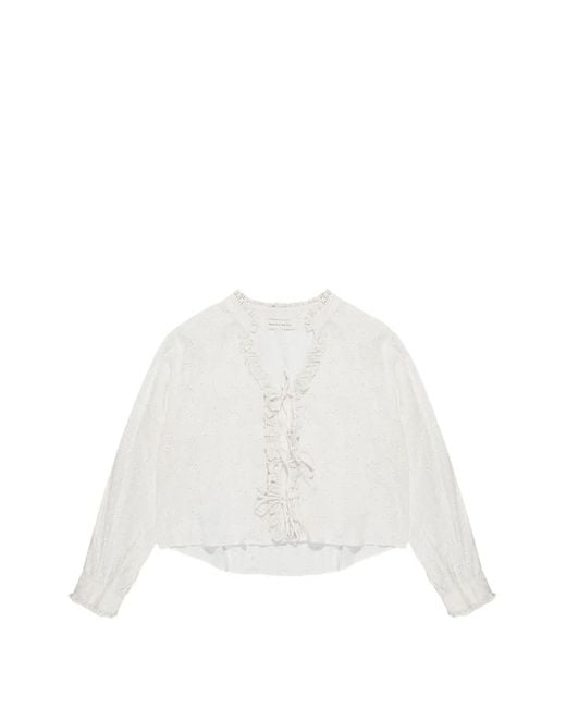 MAISON HOTEL White Irene Broderie-Anglaise Ruffled Blouse