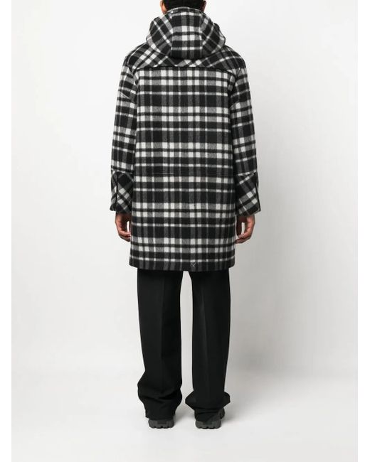 Roberto Cavalli Black Check-Patterned Duffle Coat for men