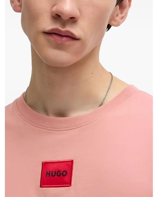 HUGO Pink Logo-Print T-Shirt for men