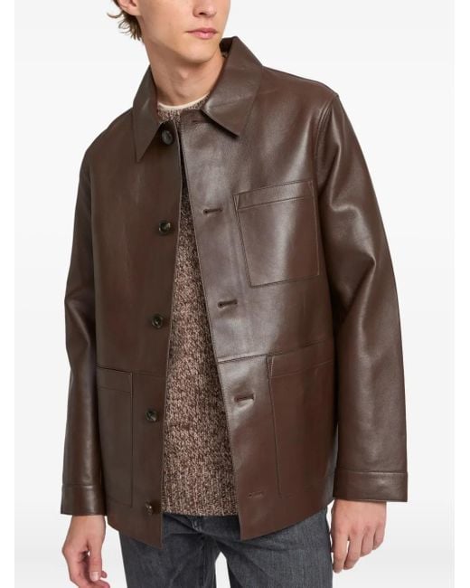 メンズ Yves Salomon レザーオーバーシャツ Brown