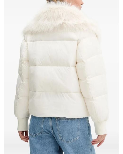 HUGO White Fur-Collar Puffer Jacket