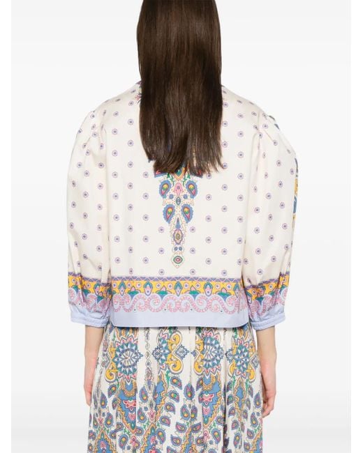 Etro Natural Floral Printed Cotton Blouse With Balloon Sleeves