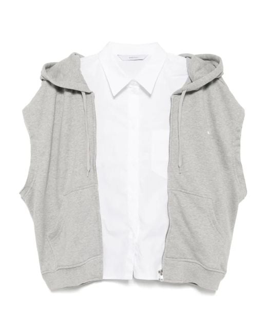 Pushbutton White Shirt Layered Hoodie