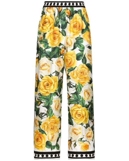 Dolce & Gabbana Yellow Rose シルク パジャマパンツ