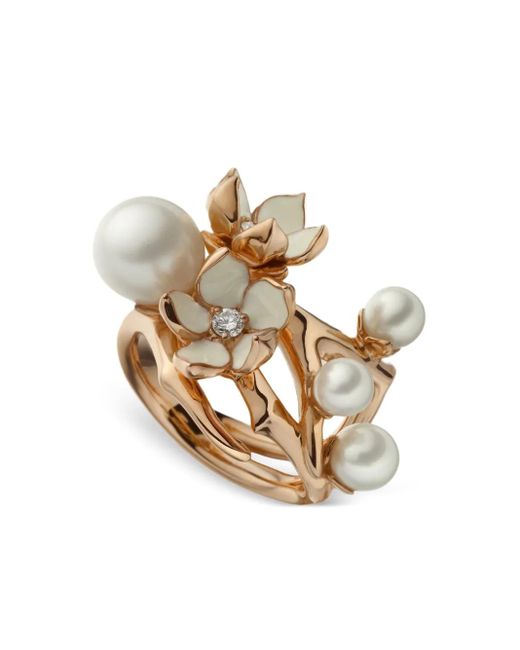 Shaun Leane White 18K And Sterling Cherry Blossom Diamond And Pearl Ring