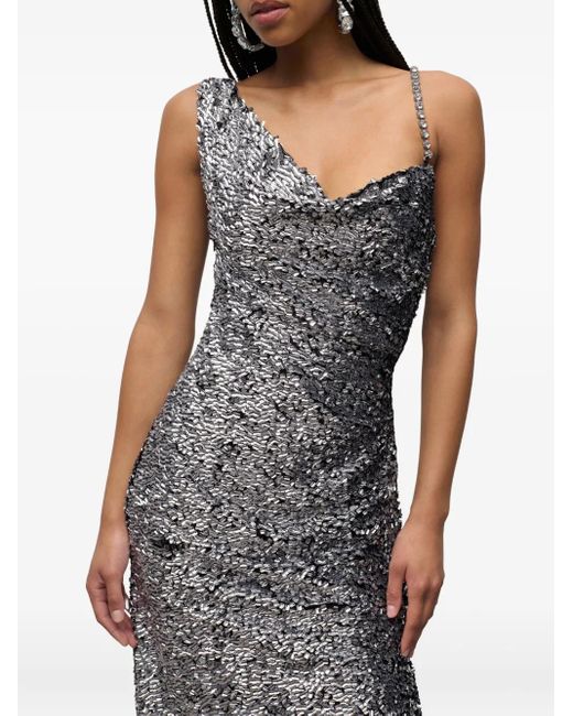 Area Gray Crystal-strap Sequin Gown