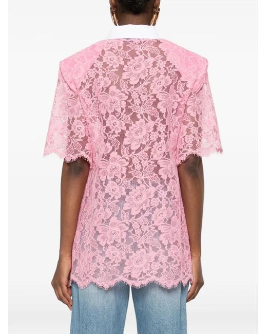 ROWEN ROSE Pink Lace Polo Top