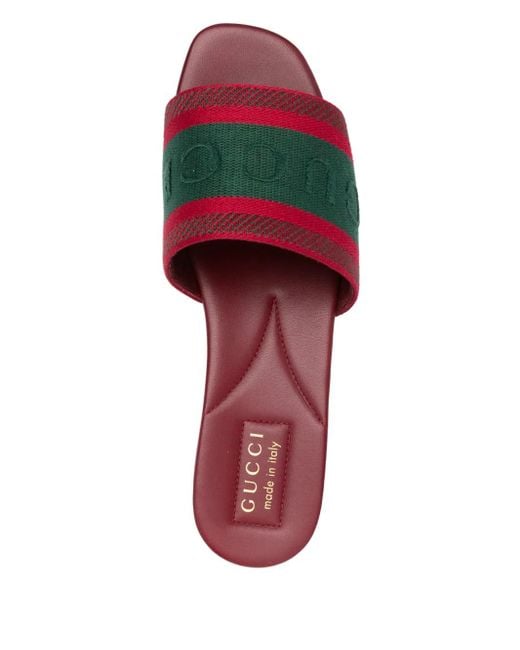 Gucci Red Slide Sandal With Web, Fabric