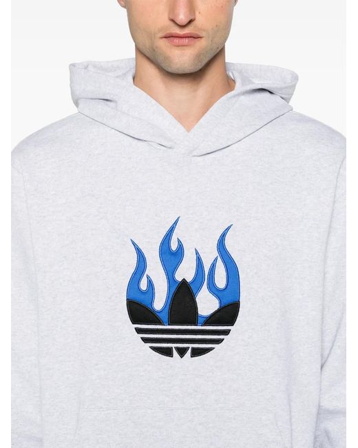 Adidas Blue Flames Logo-Patch Cotton Hoodie for men