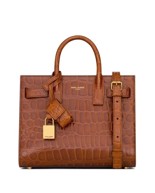 Saint Laurent Brown Sac De Jour Crocodile-Effect Leather Tote Bag
