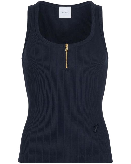Patou Blue Scoop-Neck Ribbed Tank Top