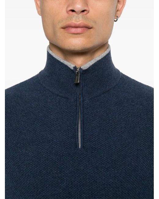 Fedeli Blue Cashmere Pullover for men