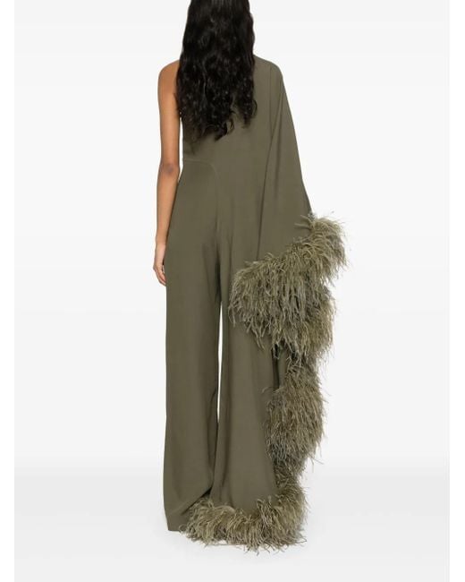 Taller Marmo Green Feather-Trim Cady Jumpsuit