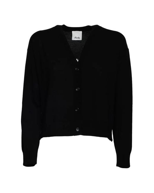 Allude Black V-Neck Wool Cardigan