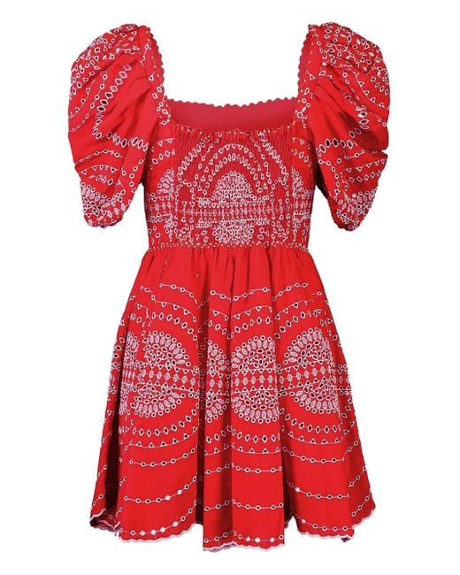 Charo Ruiz Puff-Sleeve Embroidered Dress