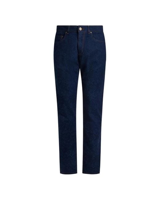Etro Blue Jean À Motif Cachemire En Jacquard for men