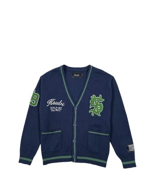 Ksubi Blue Embroidered Patch Knit Cardigan for men