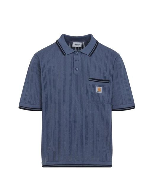 Carhartt Blue Polo Ramsey À Rayures Et À Poche for men