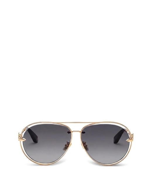 Roberto Cavalli Gray Monogram-Plaque Pilot-Frame Sunglasses