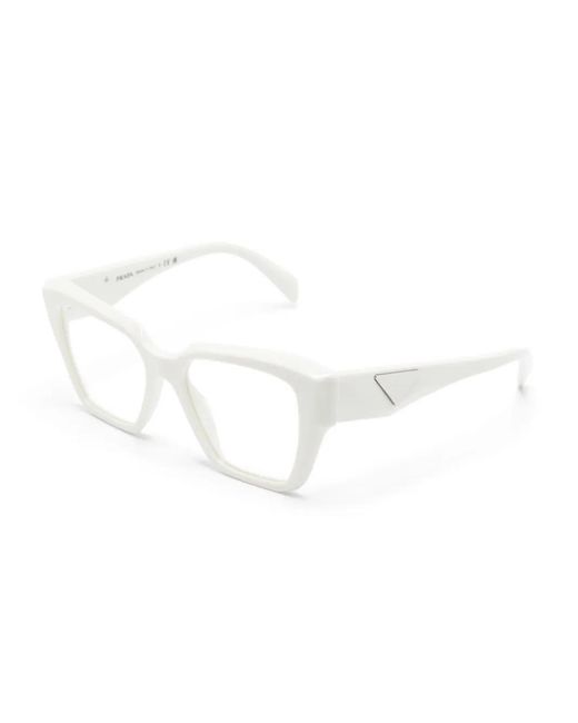 Prada White Logo-Plaque Square-Frame Glasses