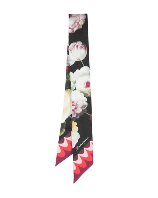 Bandeau 6x100 en sergé de soie à imprimé fleur nocturne Dolce & Gabbana en coloris White