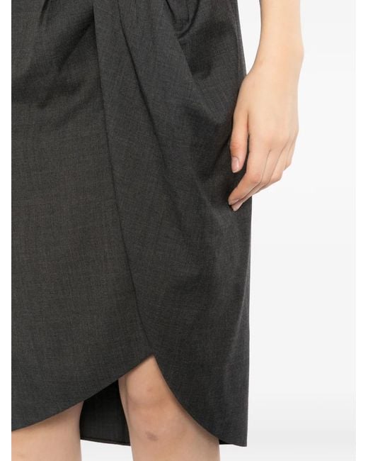 JNBY Black Draped Asymmetric Midi Skirt