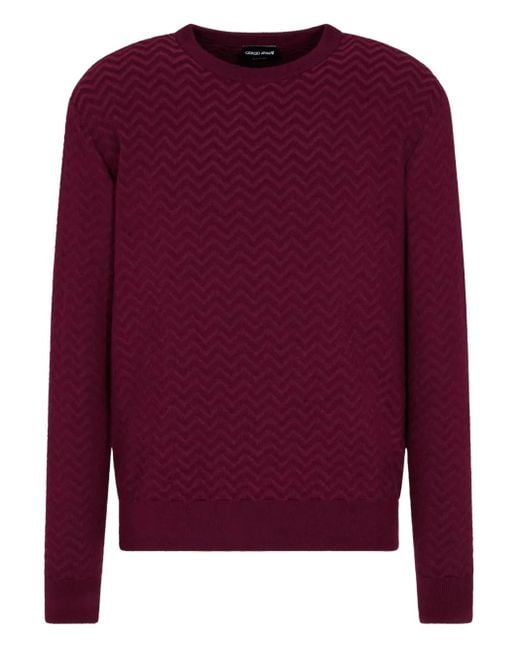 Giorgio Armani Purple Chevron-Pattern Knitted Sweater for men