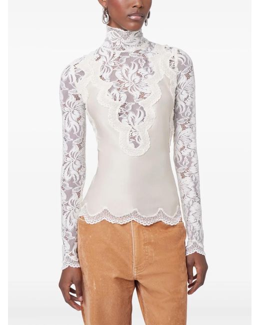 Rabanne White Long-Sleeve Lace Top