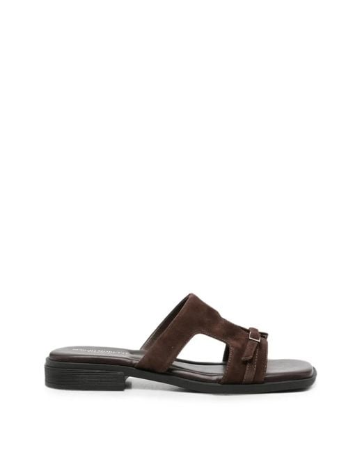 SERGIO MORETTI FIRENZE Brown Buckle-Detail Suede Sandals