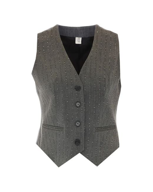 Liu Jo Gray Strass-Embellished Pinstripe Vest