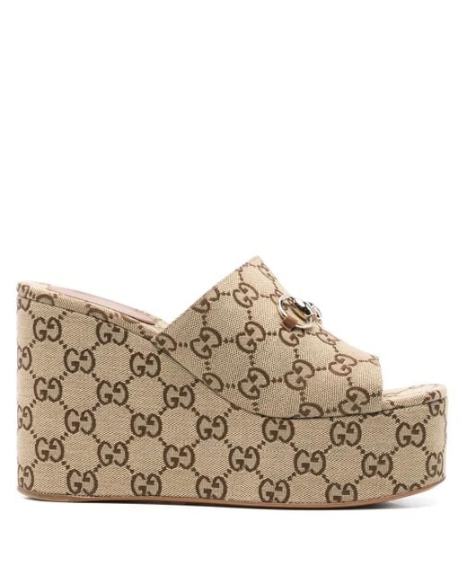 Gucci Brown Damensandale Mit Keilabsatz Und Horsebit, Grösse